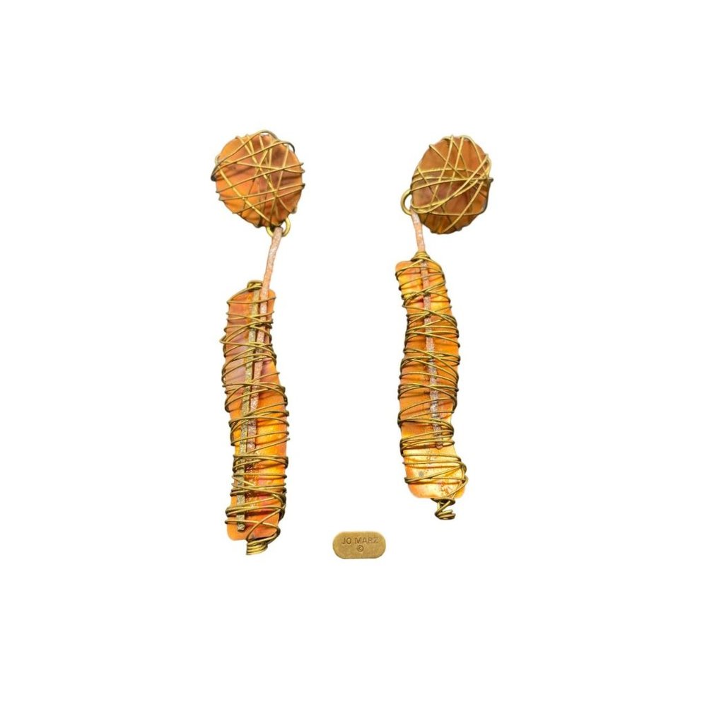 Gold-Tone Orange Wire Wrapped Drop Earrings